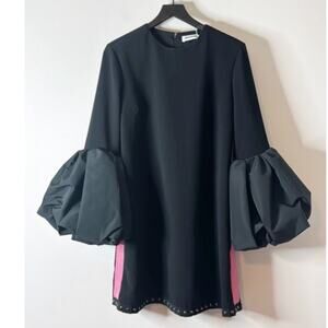 Black Dress with Pink Accents and Statement Sleeves